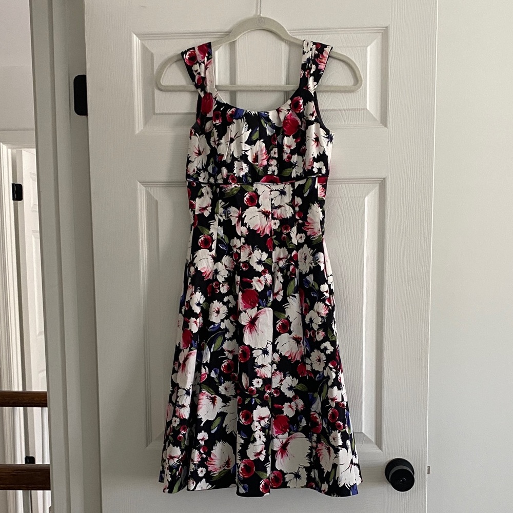 White House Black Market Floral Cocktail Dress - Black, White, Red